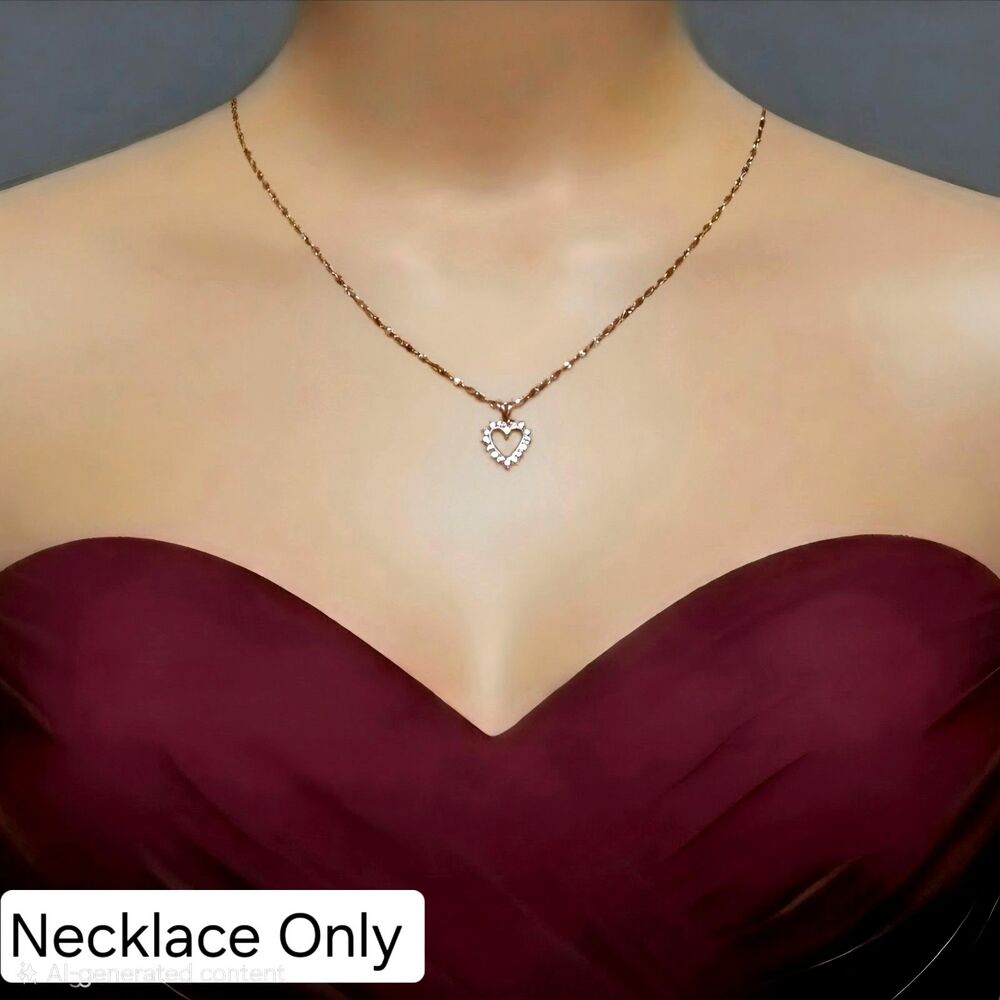 Vintage S Lind 14K GE Gold Electroplated Rhinestone Open Heart Necklace 18"